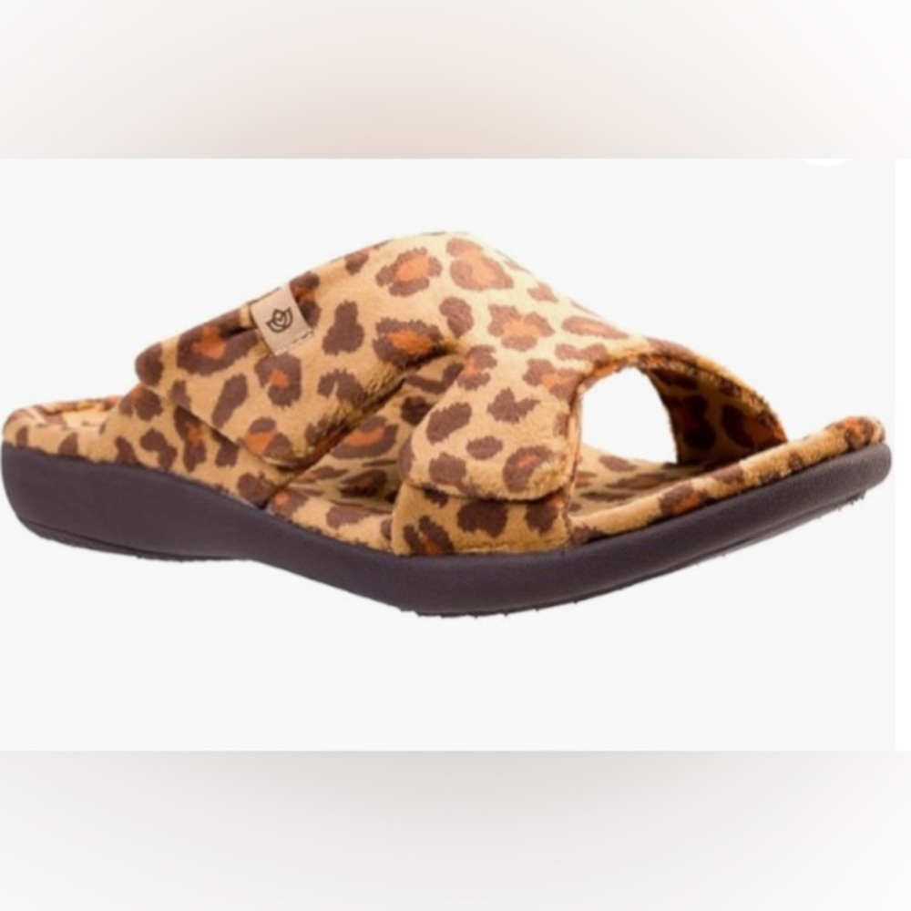 New Spenco Slides Kholo Visa Orthotic Slipper Slides Sandal Tan Leopard Size 9.5
